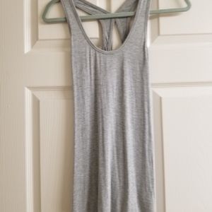 Gray tank top with oval cut out in back